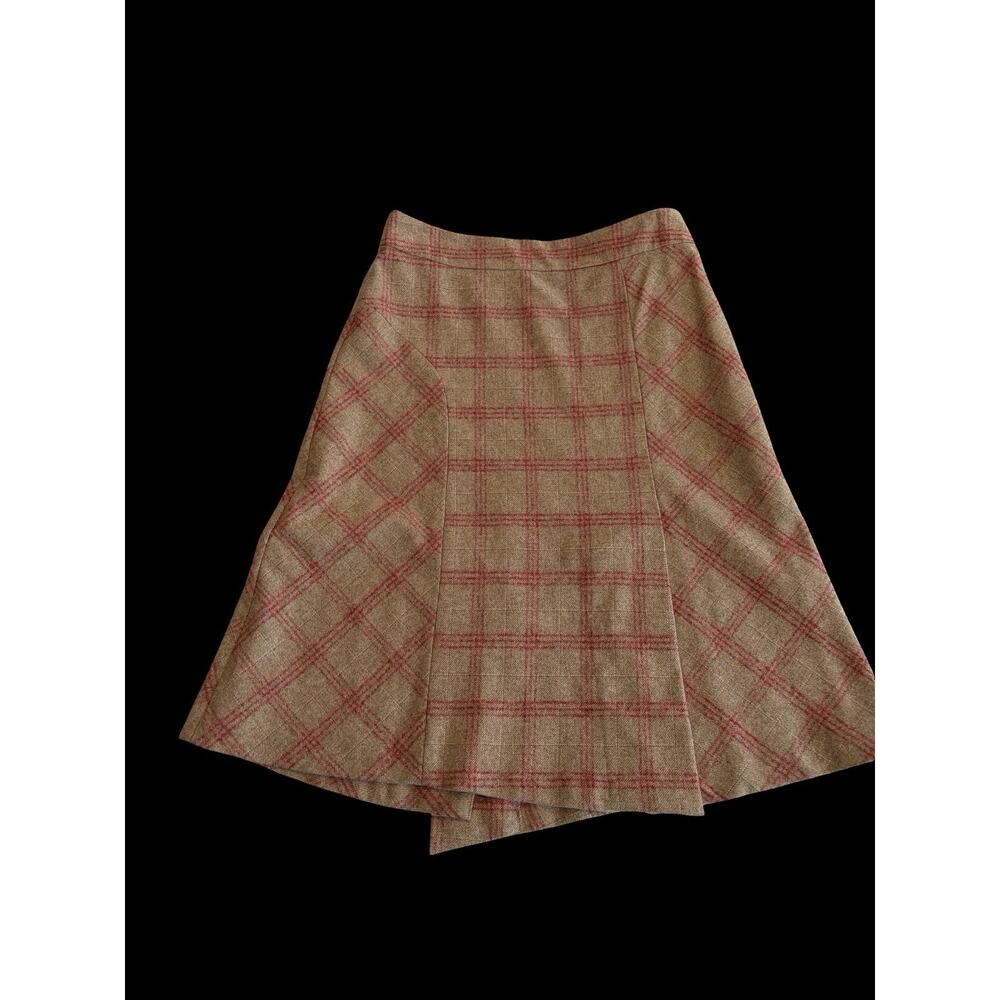 BANANA REPUBLIC Skirt Womens 6 Brown Red Plaid Wool Blend Made in Italy Lined